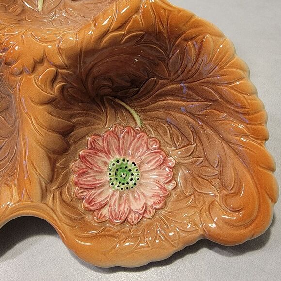 Staffordshire Floral Hand Painted 3 Section Serving Dish Ceramic England - Picture 3 of 9